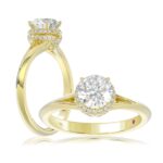 18K YELLOW GOLD 1CT ROUND DIAMOND LADIES RING( CENTER STONE ROUND DIAMOND 7/8 CT)