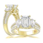 18K YELLOW GOLD 3 1/2CT ROUND DIAMOND LADIES SEMI MOUNT RING(CENTER STONE EMERALD DIAMOND 2CT)