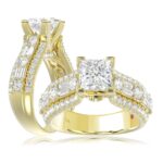 18K YELLOW GOLD 3 1/4CT ROUND/PRINCESS/BAGUETTE DIAMOND LADIES SEMI MOUNT RING(CENTER STONE PRINCESS DIAMOND 2CT)