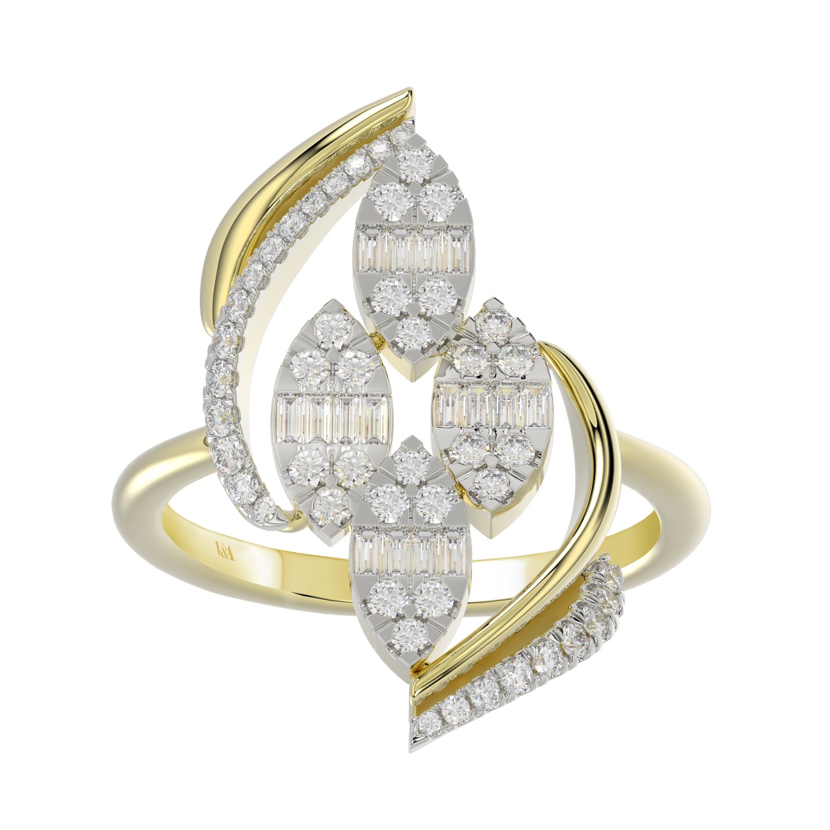 19177037_VA25010Y-1201x1201.jpg 18K YELLOW GOLD 5/8CT ROUND/BAGUETTE DIAMOND LADIES FASHION RING - Image 1