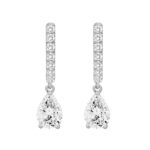 14K WHITE GOLD 1 1/4CT ROUND/PEAR DIAMOND LADIES HOOPS EARRINGS