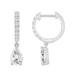 14K WHITE GOLD 1 1/4CT ROUND/PEAR DIAMOND LADIES HOOPS EARRINGS - Image 2