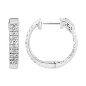 14K WHITE GOLD 1/2CT ROUND DIAMOND LADIES HOOP EARRINGS