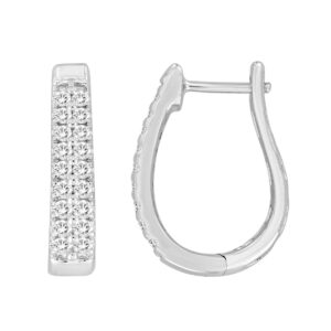 14K WHITE GOLD 1/2CT ROUND DIAMOND LADIES HOOP EARRINGS