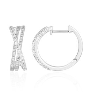 14K WHITE GOLD 1/2CT ROUND DIAMOND LADIES HOOP EARRINGS
