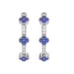 14K WHITE GOLD 1/2CT ROUND DIAMOND LADIES HOOP EARRINGS (BLUE SAPPHIRE ROUND DIAMOND 1/3CT)