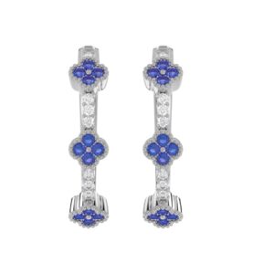 14K WHITE GOLD 1/2CT ROUND DIAMOND LADIES HOOP EARRINGS (BLUE SAPPHIRE ROUND DIAMOND 1/3CT)