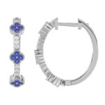 14K WHITE GOLD 1/2CT ROUND DIAMOND LADIES HOOP EARRINGS (BLUE SAPPHIRE ROUND DIAMOND 1/3CT) - Image 2