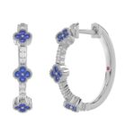 14K WHITE GOLD 1/2CT ROUND DIAMOND LADIES HOOP EARRINGS (BLUE SAPPHIRE ROUND DIAMOND 1/3CT) - Image 3