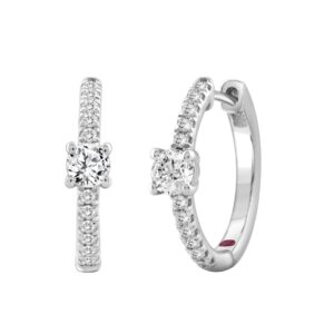 14K WHITE GOLD 1/2CT ROUND DIAMOND LADIES HOOP EARRINGS (CENTER STONE ROUND DIAMOND 1/3CT)