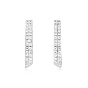 14K WHITE GOLD 1/2CT ROUND DIAMOND LADIES HOOPS EARRINGS