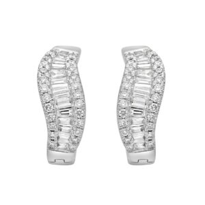 14K WHITE GOLD 1/2CT ROUND/BAGUETTE DIAMOND LADIES HOOPS EARRINGS