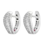 14K WHITE GOLD 1/2CT ROUND/BAGUETTE DIAMOND LADIES HOOPS EARRINGS - Image 3