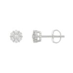 14K WHITE GOLD 1/4CT ROUND DIAMOND LADIES FLOWER EARRINGS - Image 2