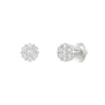 14K WHITE GOLD 1/4CT ROUND DIAMOND LADIES FLOWER EARRINGS - Image 3