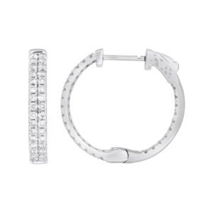 14K WHITE GOLD 1CT ROUND DIAMOND LADIES HOOP EARRINGS