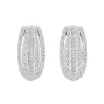 14K WHITE GOLD 1CT ROUND/BAGUETTE DIAMOND LADIES HOOPS EARRINGS