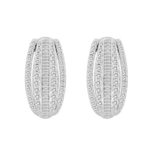 14K WHITE GOLD 1CT ROUND/BAGUETTE DIAMOND LADIES HOOPS EARRINGS