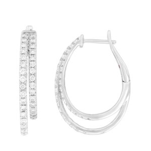 14K WHITE GOLD 3/4CT ROUND/PINK SAPPHIRE DIAMOND LADIES HOOP EARRINGS