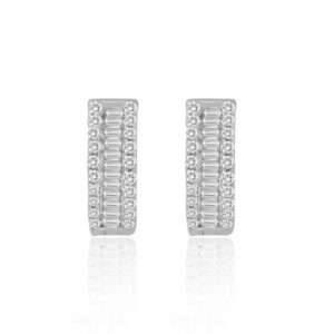 14K WHITE GOLD 3/8CT ROUND/BAGUETTE DIAMOND LADIES EARRINGS
