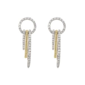 14K WHITE GOLD/YELLOW GOLD 1CT ROUND/BAGUETTE DIAMOND LADIES EARRINGS