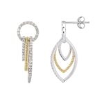 14K WHITE GOLD/YELLOW GOLD 1CT ROUND/BAGUETTE DIAMOND LADIES EARRINGS - Image 2