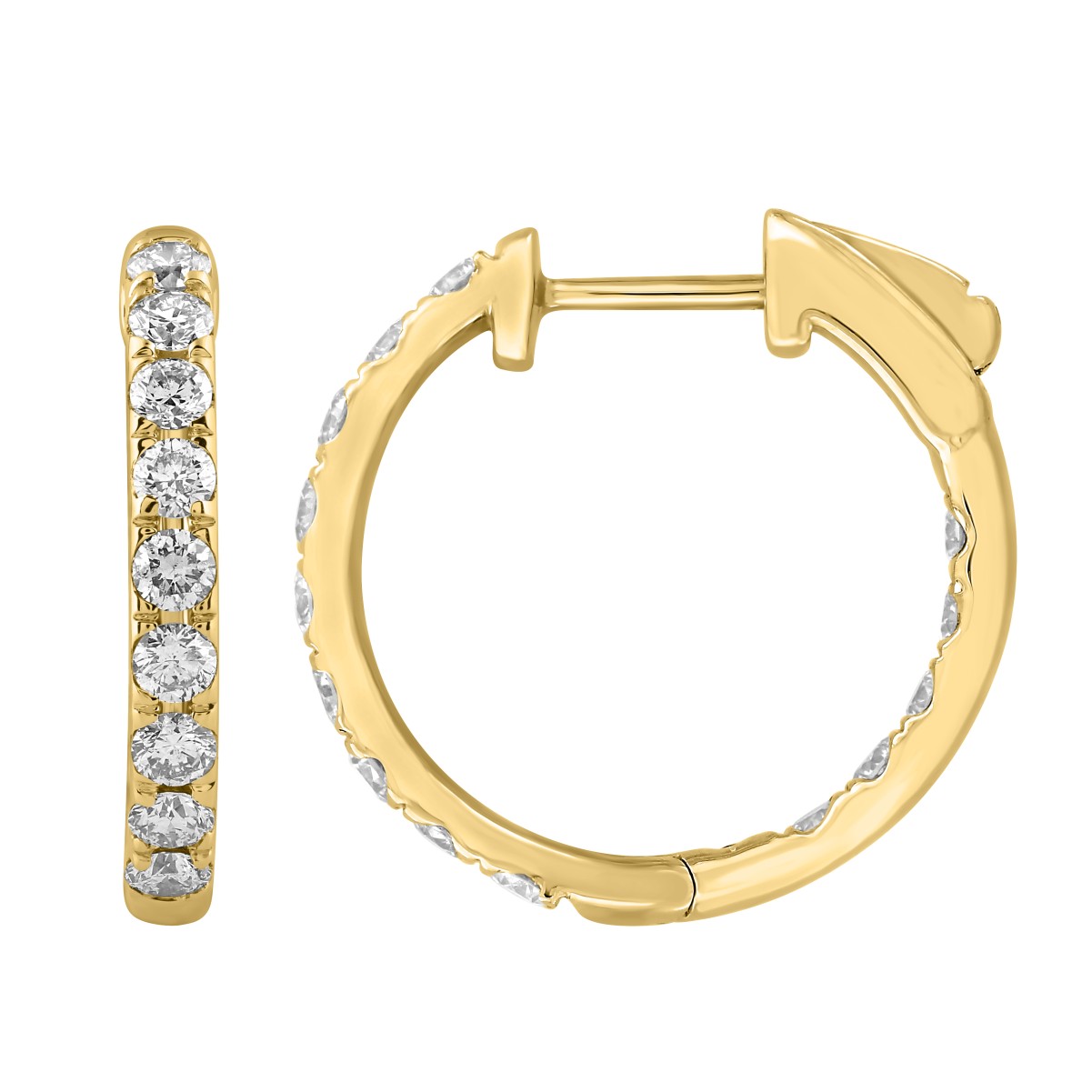19177240_VA22004Y-14K-1201x1201.jpg 14K YELLOW GOLD 1.00CT ROUND DIAMOND LADIES HOOP EARRINGS - Image 1