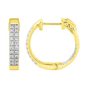 14K YELLOW GOLD 1/2CT ROUND DIAMOND LADIES HOOP EARRINGS