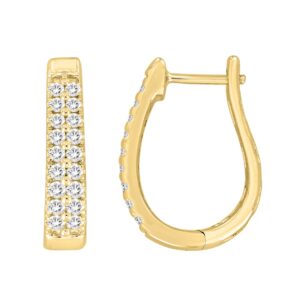 14K YELLOW GOLD 1/2CT ROUND DIAMOND LADIES HOOP EARRINGS