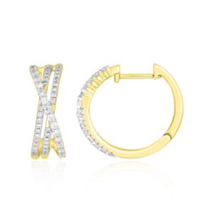 14K YELLOW GOLD 1/2CT ROUND DIAMOND LADIES HOOP EARRINGS