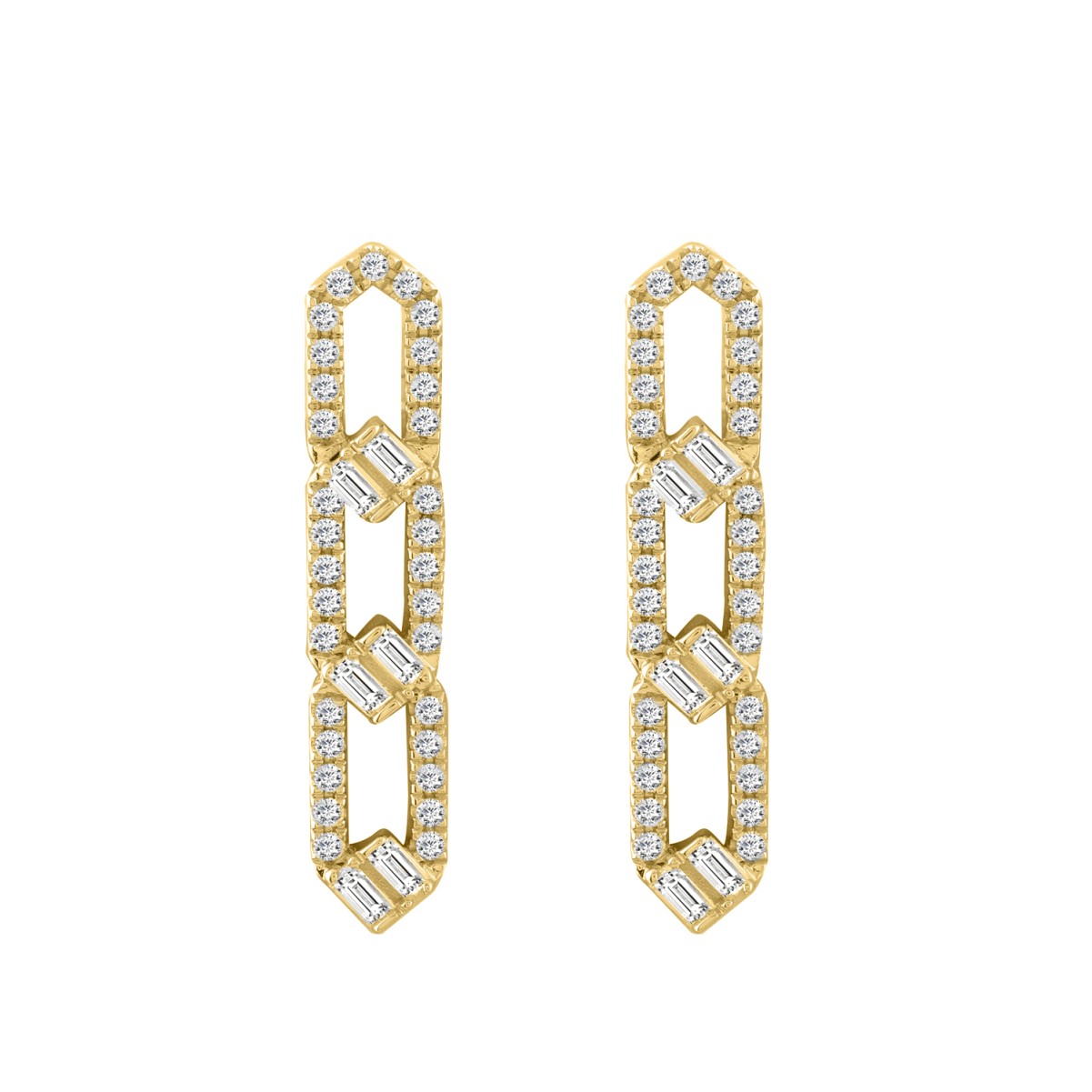 19177255_VA13356Y-1201x1201.jpg 14K YELLOW GOLD 1/2CT ROUND/BAGUETTE DIAMOND LADIES EARRINGS - Image 1
