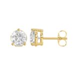 14K YELLOW GOLD 1/3CT ROUND DIAMOND LADIES SOLITAIRE EARRINGS - Image 2