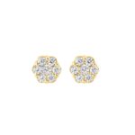 14K YELLOW GOLD 1/4CT ROUND DIAMOND LADIES FLOWER EARRINGS
