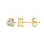 14K YELLOW GOLD 1/4CT ROUND DIAMOND LADIES FLOWER EARRINGS - Image 2
