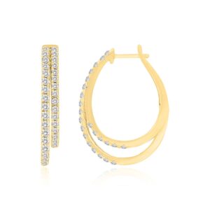 14K YELLOW GOLD 1CT ROUND DIAMOND LADIES HOOP EARRINGS