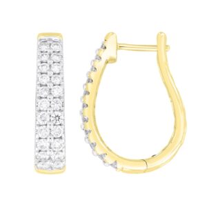 14K YELLOW GOLD 1CT ROUND DIAMOND LADIES HOOP EARRINGS