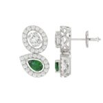 18K WHITE GOLD 1 1/2CT ROUND/OVAL/PEAR DIAMOND LADIES EARRINGS(COLOR STONE GREEN EMERALD PEAR DIAMOND 1/5CT / OVAL DIAMOND 1/4CT) - Image 2
