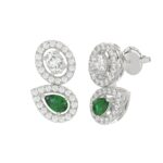 18K WHITE GOLD 1 1/2CT ROUND/OVAL/PEAR DIAMOND LADIES EARRINGS(COLOR STONE GREEN EMERALD PEAR DIAMOND 1/5CT / OVAL DIAMOND 1/4CT) - Image 3