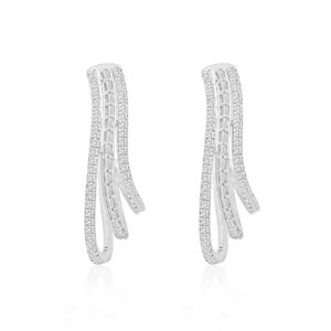 18K WHITE GOLD 1 1/3CT ROUND/BAGUETTE DIAMOND LADIES HOOPS EARRINGS