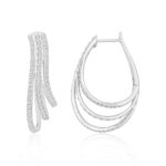 18K WHITE GOLD 1 1/3CT ROUND/BAGUETTE DIAMOND LADIES HOOPS EARRINGS - Image 2