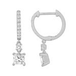 18K WHITE GOLD 1 1/4CT ROUND/PRINCESS DIAMOND LADIES HOOPS EARRINGS - Image 2