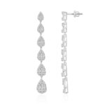 18K WHITE GOLD 1 1/5CT ROUND/BAGUETTE DIAMOND LADIES EARRINGS - Image 2