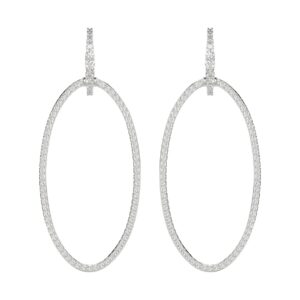 18K WHITE GOLD 1 3/8CT ROUND DIAMOND LADIES HOOPS EARRINGS