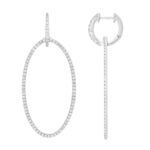 18K WHITE GOLD 1 3/8CT ROUND DIAMOND LADIES HOOPS EARRINGS - Image 2