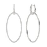 18K WHITE GOLD 1 3/8CT ROUND DIAMOND LADIES HOOPS EARRINGS - Image 3