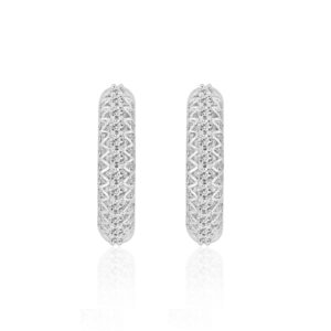 18K WHITE GOLD 1 5/8CT ROUND DIAMOND LADIES HOOPS EARRINGS