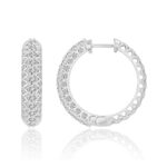 18K WHITE GOLD 1 5/8CT ROUND DIAMOND LADIES HOOPS EARRINGS - Image 2