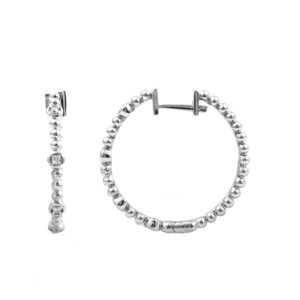 18K WHITE GOLD 1/10CT ROUND DIAMOND LADIES HOOPS EARRINGS