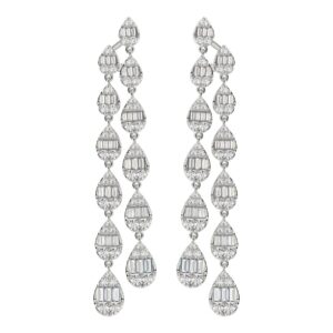 18K WHITE GOLD 1/2CT ROUND/BAGUETTE DIAMOND LADIES EARRINGS
