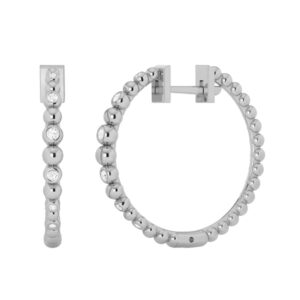 18K WHITE GOLD 1/5CT ROUND DIAMOND LADIES HOOPS EARRINGS